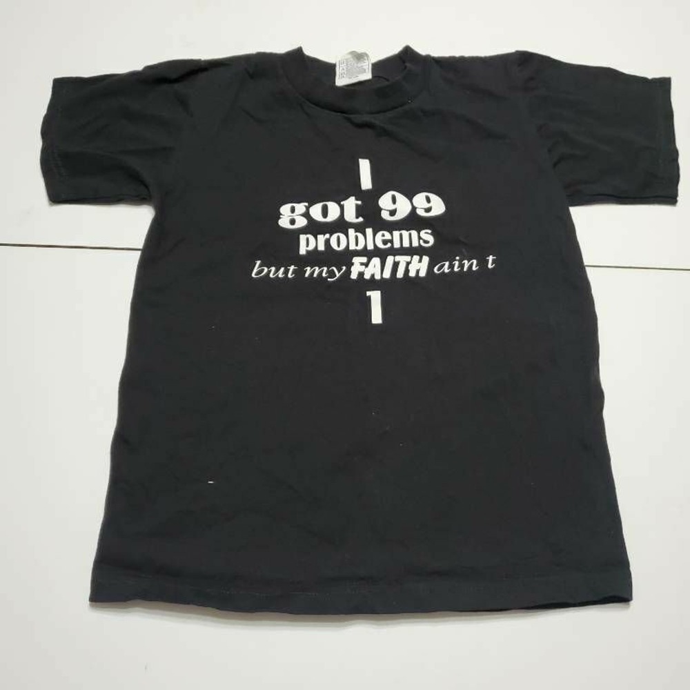 TND Unisex Kids Graphic T-Shirt Black White I Got 99 Problem Crew Christian ee L